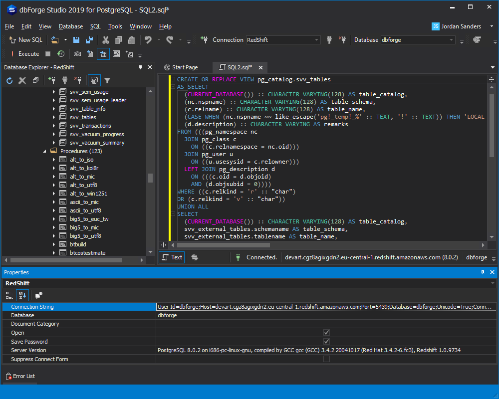 Process editor. DBFORGE for POSTGRESQL. DBFORGE Studio POSTGRESQL. DBFORGE 2020. SQL Management Studio for POSTGRESQL.